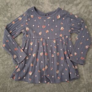 Garanimals Blue Floral Ribbed Long Sleeve Peplum Top